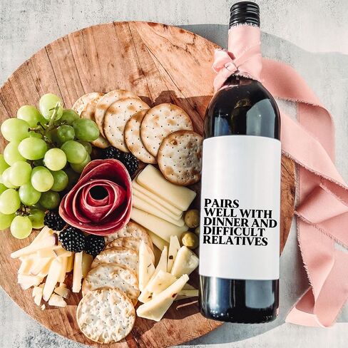 Pairs well with Dinner and Difficult Relatives, Thanksgiving Dinner Wine Labels, Set of 4 Wine Labels, Funny Thanksgiving Wine Labels, Friendsgiving Wine Labels, Thanksgiving Table Decorations in Saudi Arabia