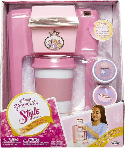 Disney Princess Style Collection Play Gourmet Coffee Maker, 4Piece Set, Pink, 7.5" L X 4.75" W x 9" H in Saudi Arabia