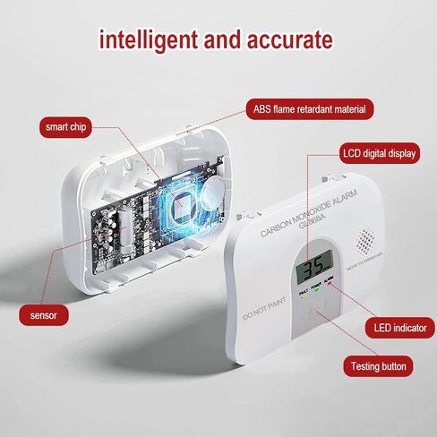 كاشفات أول أكسيد الكربون من Glocussafety تعمل بالبطارية، كاشف ثاني أكسيد الكربون عمر 10 سنوات، إنذار أول أكسيد الكربون للمنزل مع شاشة مراقبة رقمية، معيار UL 2034 ومدرج ETL، عبوتان in Kuwait