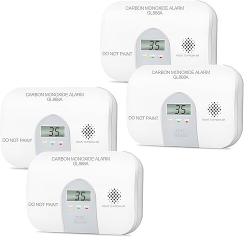 كاشفات أول أكسيد الكربون من Glocussafety تعمل بالبطارية، كاشف ثاني أكسيد الكربون عمر 10 سنوات، إنذار أول أكسيد الكربون للمنزل مع شاشة مراقبة رقمية، معيار UL 2034 ومدرج ETL، عبوتان in Kuwait