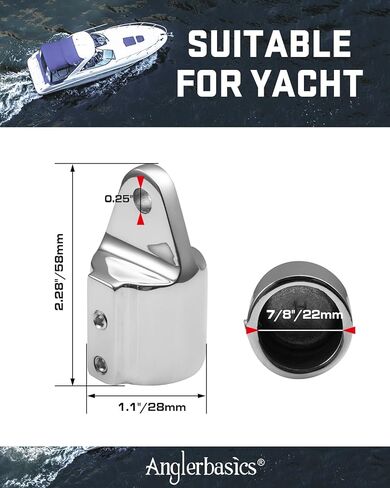 Anglerbasics Bimini Top Cap Eye End Boat Fitting، 316 الفولاذ المقاوم للصدأ Bimini Top Hardware يناسب 7/8 بوصة 1 بوصة OD أنبوب دائري، أجهزة بحرية مع مفتاح ألين على شكل حرف L in Kuwait