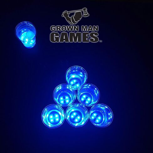 مجموعة Grown Man Games LED Beer Pong مع أكواب متوهجة في الظلام وكرات بونغ - ألعاب الطاولة والفناء للبالغين - ألعاب داخلية وخارجية للبالغين - ألعاب الشرب لحفلات البالغين (14 كوب) in Kuwait