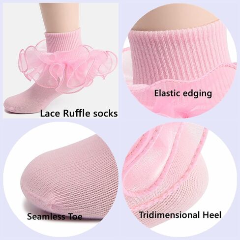 WBZOTSS Girls Lace Ruffle Socks Double Frilly Princess Style Dress Socks Toddler Turn Cuff Socks 6 Pack in Saudi Arabia