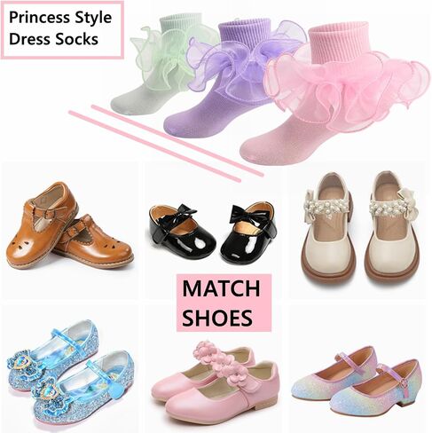 WBZOTSS Girls Lace Ruffle Socks Double Frilly Princess Style Dress Socks Toddler Turn Cuff Socks 6 Pack in Saudi Arabia