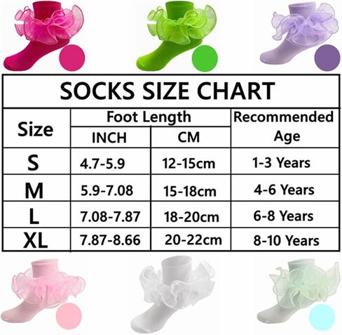 WBZOTSS Girls Lace Ruffle Socks Double Frilly Princess Style Dress Socks Toddler Turn Cuff Socks 6 Pack in Saudi Arabia