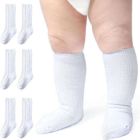 Baby Knee High Socks Girls Newborn Socks Boys Infant Tube Socks Cable Knit Knee High Stockings 0-3/3-6/6-12 Months 3/6 Pairs in Saudi Arabia