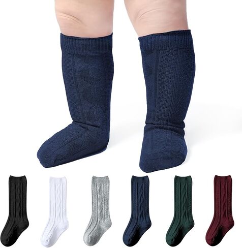 Baby Knee High Socks Girls Newborn Socks Boys Infant Tube Socks Cable Knit Knee High Stockings 0-3/3-6/6-12 Months 3/6 Pairs in Saudi Arabia