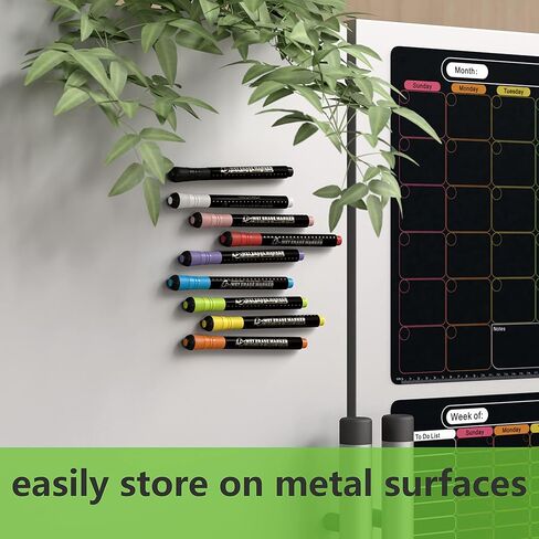 Mag-Fancy Magnetic Wet Erase Marker Set - Fine Tip Water base Arylic Marker Erasable Liquid Chalk Pen 9 Colors… in Kuwait