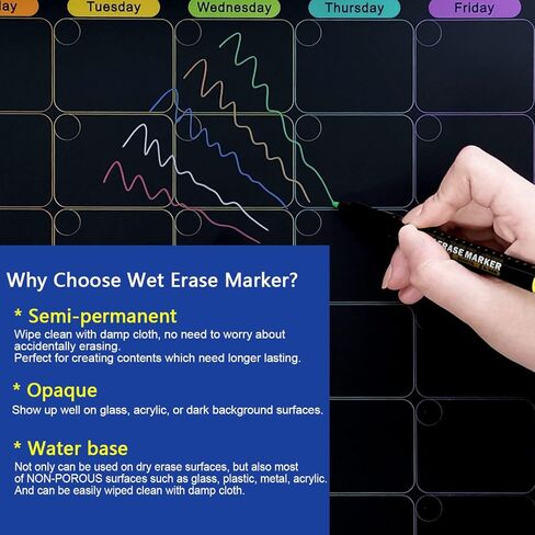 Mag-Fancy Magnetic Wet Erase Marker Set - Fine Tip Water base Arylic Marker Erasable Liquid Chalk Pen 9 Colors… in Kuwait