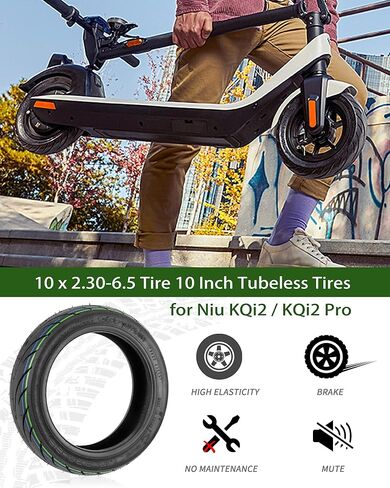 إطار RidTianTek مقاس 10x2.30-6.5 إطار بدون أنبوب مقاس 10 بوصة لملحقات السكوتر الكهربائي NIU KQi2 Pro إطار احتياطي أمامي/خلفي، غير قابل للانزلاق، متين، مقاوم للانفجار (قطعتان) in Kuwait
