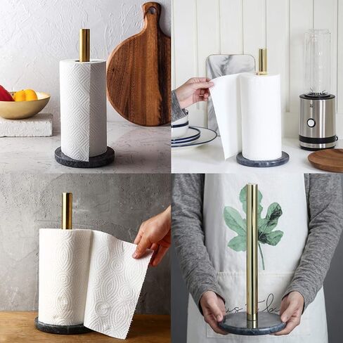 SING F LTD Industrial Vertical Tube Paper Towel Holder Countertop for Kitchen and Bathroom Black Marble Brass Storage in Saudi Arabia