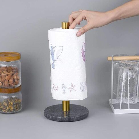 SING F LTD Industrial Vertical Tube Paper Towel Holder Countertop for Kitchen and Bathroom Black Marble Brass Storage in Saudi Arabia