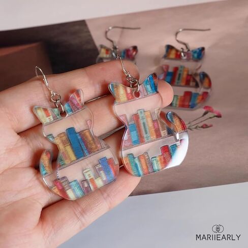 Bookcase Dangle Earrings:Book Earrings For Women,Book Shelves Patterned Earrings, Hand-made Acrylic Earrings, Book Lover Drop Earrings, Graduation Teachers Day Gifts (Cat) in Saudi Arabia