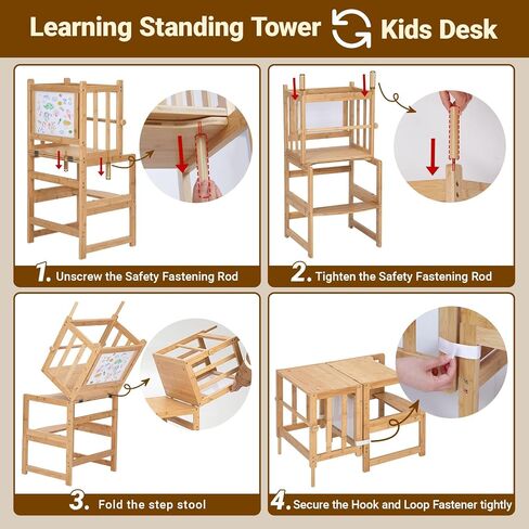 COSYLAND 3-in-1 Multifunctional Toddler Standing Tower, Kids Kitchen Step Stool with Whiteboard, Desk Table and Chair, Enjoys Unique Patented Design,FSC,CPC,SOR,CE, Black in Saudi Arabia