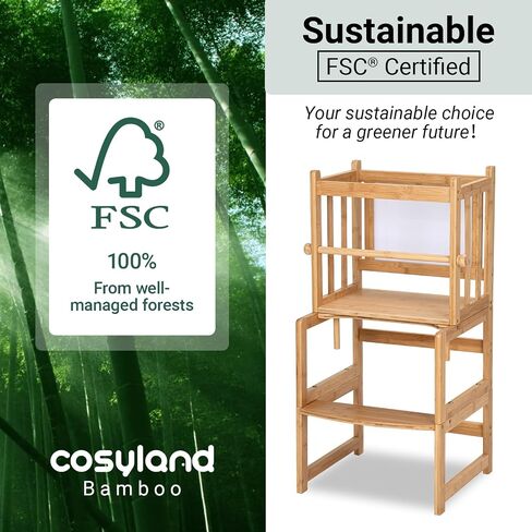 COSYLAND 3-in-1 Multifunctional Toddler Standing Tower, Kids Kitchen Step Stool with Whiteboard, Desk Table and Chair, Enjoys Unique Patented Design,FSC,CPC,SOR,CE, Black in Saudi Arabia