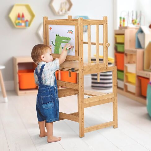 COSYLAND 3-in-1 Multifunctional Toddler Standing Tower, Kids Kitchen Step Stool with Whiteboard, Desk Table and Chair, Enjoys Unique Patented Design,FSC,CPC,SOR,CE, Black in Saudi Arabia