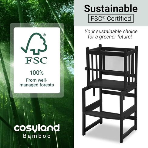 برج قائم متعدد الوظائف للأطفال 3 في 1 من COSYLAND، مقعد للأطفال في المطبخ مع سبورة بيضاء وطاولة مكتب وكرسي، يتمتع بتصميم فريد حاصل على براءة اختراع، FSC، CPC، SOR، CE طبيعي in Kuwait