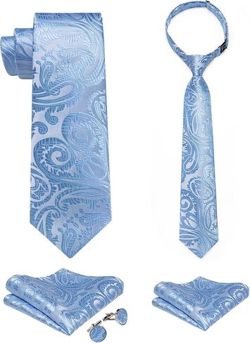 DiBanGu 2PCS Set for Father and Son Tie Mens Silk Necktie Adjustable Boys Tie and Pocket Square Cufflinks for Wedding Party in Saudi Arabia