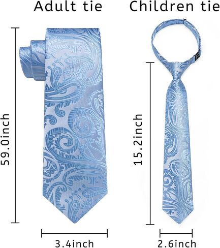 DiBanGu 2PCS Set for Father and Son Tie Mens Silk Necktie Adjustable Boys Tie and Pocket Square Cufflinks for Wedding Party in Saudi Arabia