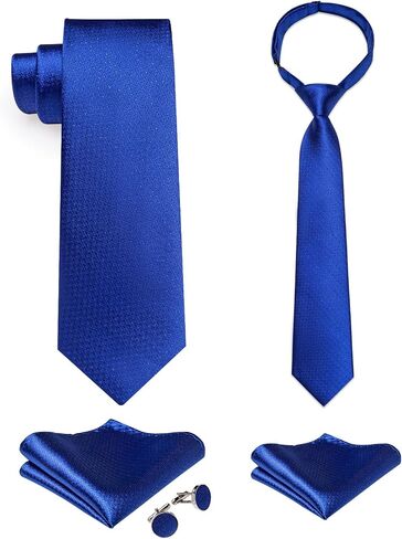 DiBanGu 2PCS Set for Father and Son Tie Mens Silk Necktie Adjustable Boys Tie and Pocket Square Cufflinks for Wedding Party in Saudi Arabia