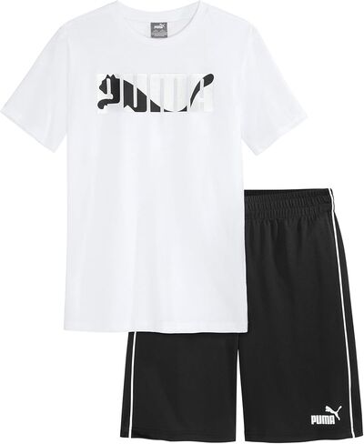 PUMA Boys Cotton Jersey Short Sleeve T-shirt & Mesh Short SetClothing Set in Saudi Arabia