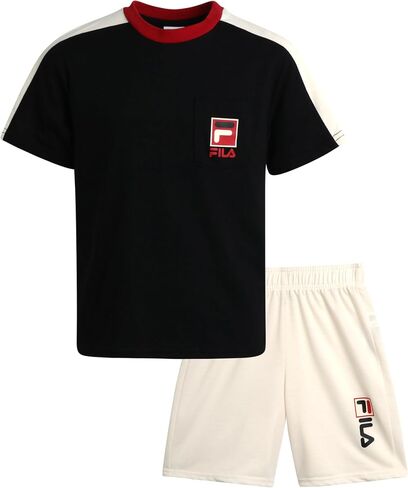 Fila Boys' Shorts Set - 2 Piece Basic T-Shirt and French Terry Sweat Shorts - Casual Summer Outfit Set for Boys (4-12) in Saudi Arabia