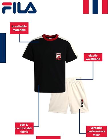 Fila Boys' Shorts Set - 2 Piece Basic T-Shirt and French Terry Sweat Shorts - Casual Summer Outfit Set for Boys (4-12) in Saudi Arabia