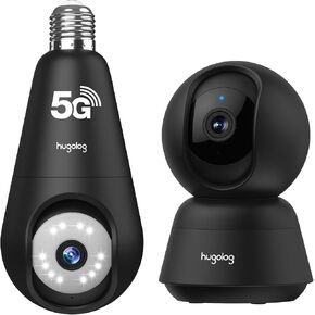 Hugolog 4K Indoor Pan/Tilt Security Camera with Auto-Focus,Ideal for Baby Monitor/Pet Camera/Home Security + 2K Light Bulb Security Camera 5G& 2.4GHz WiFi, 360° Wireless Outdoor Indoor Camera in Kuwait