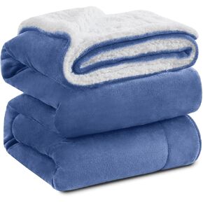 KAWAHOME Sherpa Fleece King Size Blanket for Bed - Extra Warm and Heavy Thick Blankets for Winter, Super Soft 500GSM Plush Blanket, 108" X 90" Washed Blue in Saudi Arabia