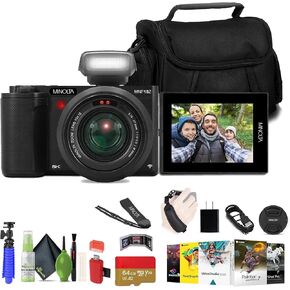 Minolta MNF10Z 72MP Digital Camera with 10x Optical Zoom, 5K UHD Video, Flip Screen, IR Night Vision Bundle with Vlogging Tripod + Accessories (Silver) in Kuwait
