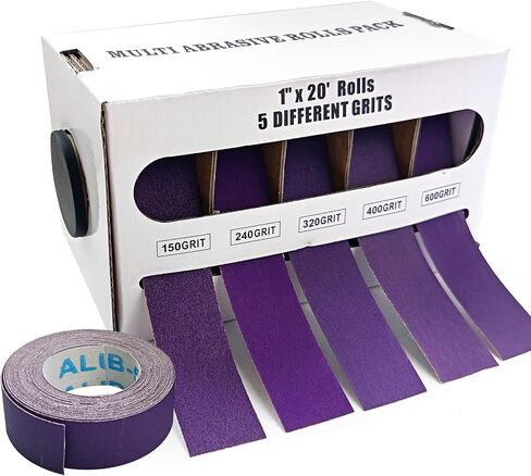 Abrasive Cloth Roll,Premium Zirconia 5 Grits 1'' x 20' Sandpaper Roll with Dispenser,150 240 320 400 600 Grit Sand Assortment,Sand Paper for Metal Automotive Wood DIY Dry & Wet Polishing. (5Rolls 6M) in Kuwait