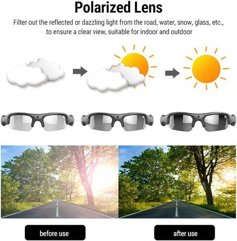 Yunir Smart Bike Glasses, 1080P HD Video Camera Glasses, Polarized Lens Action Camera with Electronic Stabilization for Cycling Sports FPV in Saudi Arabia