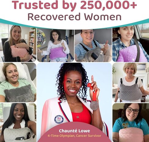 وسادة زومابل بعد استئصال الثدي مع حزام، حزمة جل الثدي، غطاء حزام الأمان وحبل الدش، رمادي - يمكن ارتداؤها بدون استخدام اليدين، راحة ساخنة/باردة ووسادة آمنة - مصنوعة لدعم التعافي من استئصال الثدي in Kuwait