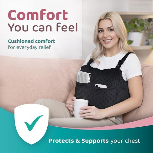 وسادة زومابل بعد استئصال الثدي مع حزام، حزمة جل الثدي، غطاء حزام الأمان وحبل الدش، رمادي - يمكن ارتداؤها بدون استخدام اليدين، راحة ساخنة/باردة ووسادة آمنة - مصنوعة لدعم التعافي من استئصال الثدي in Kuwait