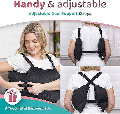 وسادة زومابل بعد استئصال الثدي مع حزام، حزمة جل الثدي، غطاء حزام الأمان وحبل الدش، رمادي - يمكن ارتداؤها بدون استخدام اليدين، راحة ساخنة/باردة ووسادة آمنة - مصنوعة لدعم التعافي من استئصال الثدي in Kuwait
