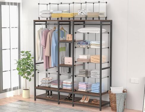 HOMIDEC Closet Organizers and Storage, 12 Cube Storage Organizer, Brown | Portable Closet Shelves Clothing Storage Closet Organization for Kids, Closet, Bedroom, Bathroom, Office in Kuwait