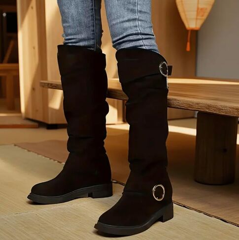 Knee High Platform Boots for Women – Wide Calf Comfortable Mid Heels Fall Winter Fashion – Western Style Dressy Boot in Saudi Arabia