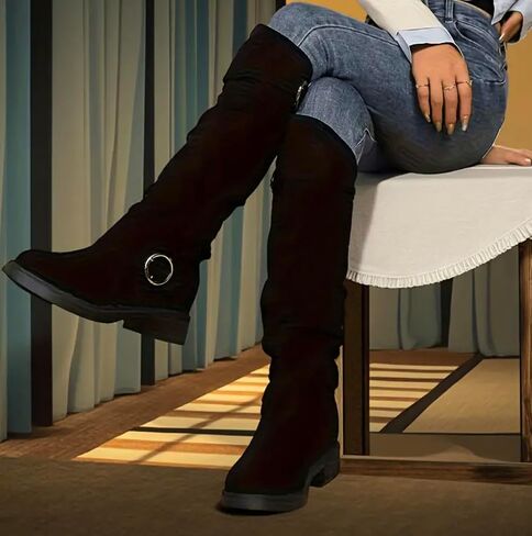 Knee High Platform Boots for Women – Wide Calf Comfortable Mid Heels Fall Winter Fashion – Western Style Dressy Boot in Saudi Arabia