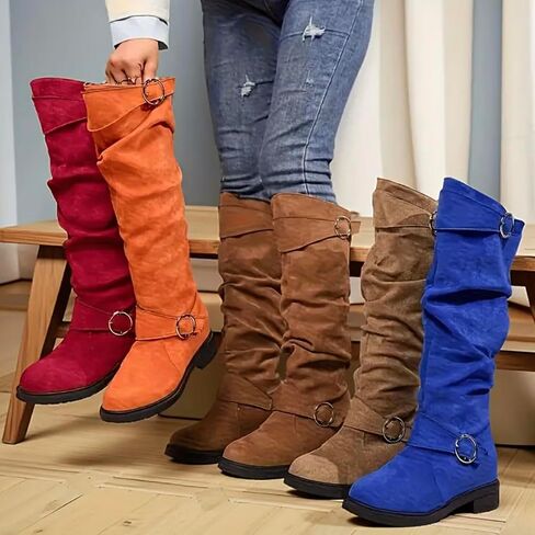 Knee High Platform Boots for Women – Wide Calf Comfortable Mid Heels Fall Winter Fashion – Western Style Dressy Boot in Saudi Arabia