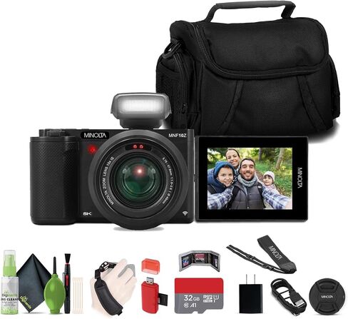 Minolta MNF10Z 72MP Digital Camera with 10x Optical Zoom, 5K UHD Video, Articulating Touchscreen, Night Vision, Image Stabilization Bundle with Accessories (Black) in Kuwait