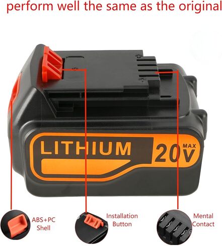 بديل جديد مطور بقدرة 4.0 أمبير 20 فولت لبطارية ليثيوم بلاك اند ديكر 20 فولت بحد أقصى LB20 LBX20 LBXR20 متوافق مع الأدوات اللاسلكية لبطارية بلاك اند ديكر 20 فولت in Kuwait