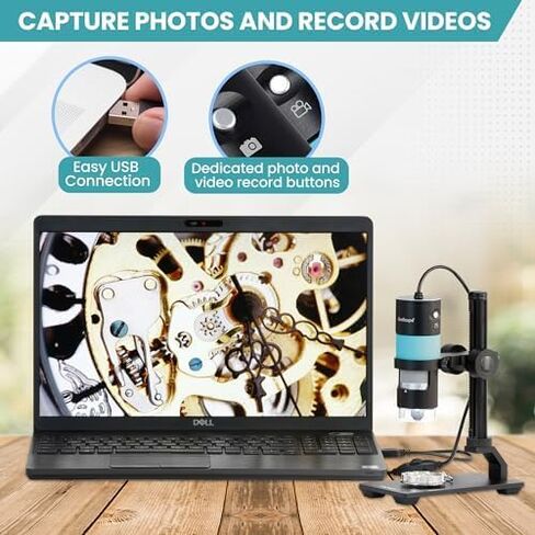 AmScope 5.1MP مجهر USB رقمي احترافي محمول مع تكبير 10X-280X وإضاءة LED وحامل مفصل كروي للفحص الصناعي والتصنيع والهوايات HHD5100-QSMS10 in Saudi Arabia