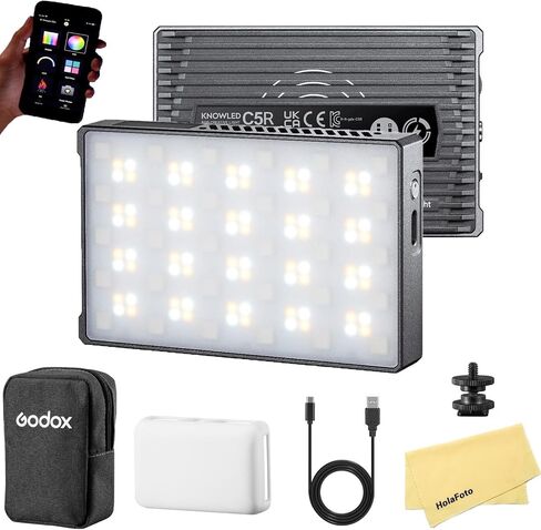 GODOX C5R RGBWW RGB Video Panel Light,RGB Creative Light Panel with 39 FX Special Effects,2500K-8500K CCT,Built-in 3.8V/3000mAh Lithium Battery,Pocket Camera Light for YouTube,Photography,Vlogging in Saudi Arabia