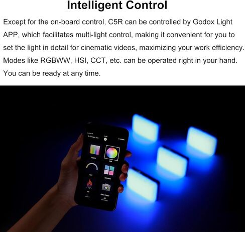 GODOX C5R RGBWW RGB Video Panel Light,RGB Creative Light Panel with 39 FX Special Effects,2500K-8500K CCT,Built-in 3.8V/3000mAh Lithium Battery,Pocket Camera Light for YouTube,Photography,Vlogging in Saudi Arabia
