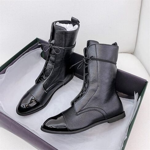 jianchi Leather Platform Boot Autumn Winter Women's Round-Headed Lace-up Flat-Bottomed Short Boots Fashion Boots Women Boots (Color : Black, Size : 8) in Saudi Arabia