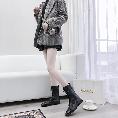 jianchi Leather Platform Boot Autumn Winter Women's Round-Headed Lace-up Flat-Bottomed Short Boots Fashion Boots Women Boots (Color : Black, Size : 8) in Saudi Arabia