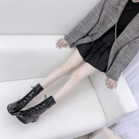 jianchi Leather Platform Boot Autumn Winter Women's Round-Headed Lace-up Flat-Bottomed Short Boots Fashion Boots Women Boots (Color : Black, Size : 8) in Saudi Arabia