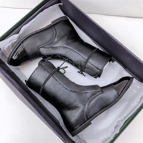 jianchi Leather Platform Boot Autumn Winter Women's Round-Headed Lace-up Flat-Bottomed Short Boots Fashion Boots Women Boots (Color : Black, Size : 8) in Saudi Arabia