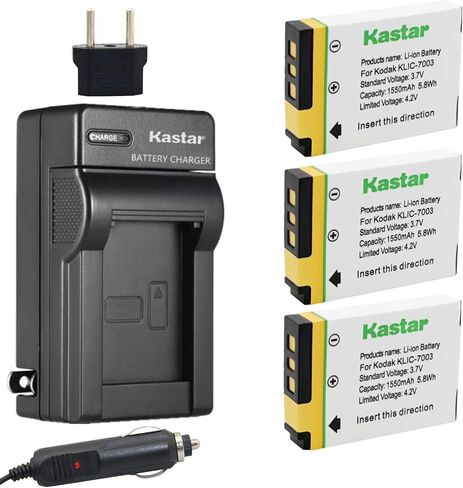 بطارية كاستار 3X + شاحن لكوداك KLIC-7003 K7003، GE GB-40 وكوداك إيزي شير M380 M381 إيزي شير M420 إيزي شير V803 إيزي شير V1003 إيزي شير Z950، GE E1030 E1040 E1050TW E1240 E1250TW E850 H855 in Saudi Arabia