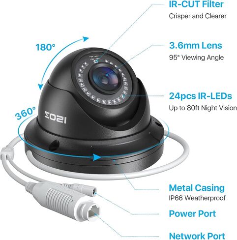 كاميرا ZOSI 5MP Add-on PoE Security IP خارجية داخلية، (2880 × 1620) 3K HD كاميرا مراقبة قبة مقاومة للطقس مع رؤية ليلية 80 قدمًا، 24 قطعة LED، زاوية عرض 95 درجة (العمل فقط PoE NVR) in Saudi Arabia